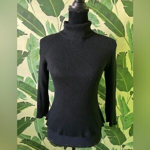 Jon & Anna Black Ribbed 3/4 Sleeve Turtleneck Sweater Size M